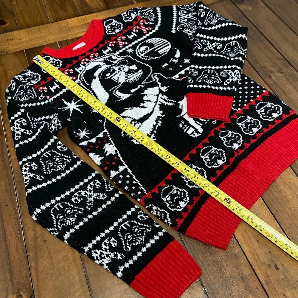Star Wars Darth Vader Christmas Sweater Mens Large Black Red Fair Isle Knit